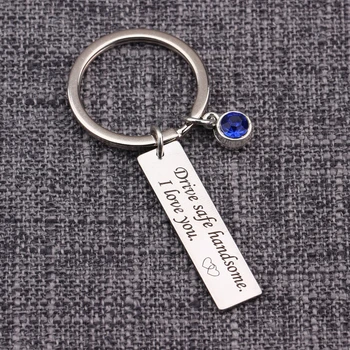 

Heart Pendant Jewelry 12 Months Birthstones Keychain Drive Safe Handsome I Love You Key Tag For Husband Boyfriend Color Choose
