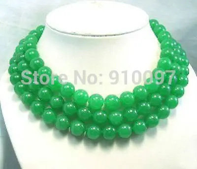 

>Long 12MM Natural Green chalcedony Round Beads Necklace 50