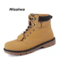 Misalwa ผู้ชาย Lace Up แฟชั่นฤดูใบไม้ร่วงฤดูหนาวชายทำงานกันน้ำ Combat Bootie Boot หนังหิมะรองเท้า