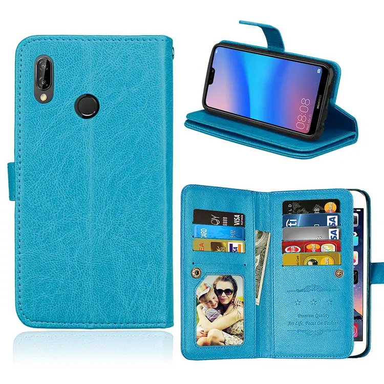 blue Luxry Книга чехол для huawei P20 Lite кожаный бумажник сумки 9 слотов корпус Coque Nova 3e чехол для телефона флип - Цвет: blue