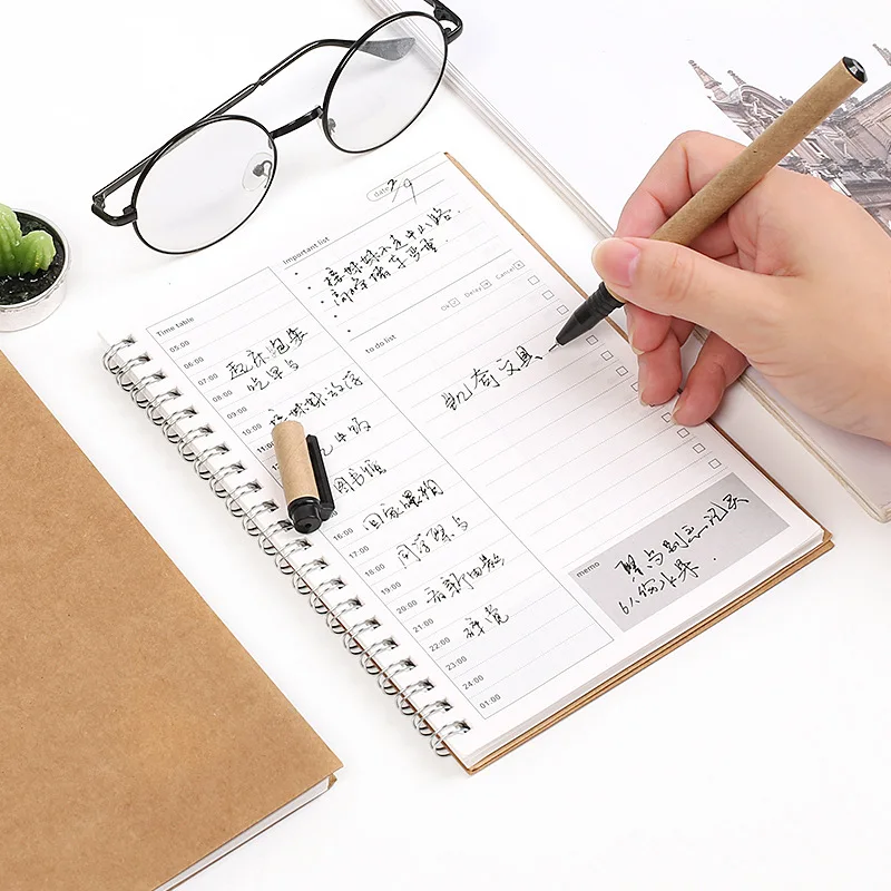 

Creative Coil Timetable Day Planner Kraft Paper Cute Daily Journal Planner Organizer Notebook Stationery Office School Supplies
