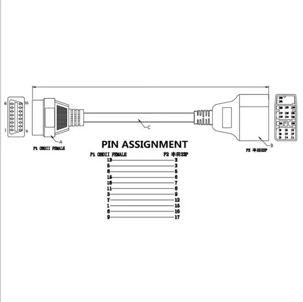 Для Toyota 22pin женский 16Pin OBD2 Кабельный разъем адаптера Toyota 22 16 Pin-код Toyota 17Pin OBD1 к OBD2 соединительный кабель