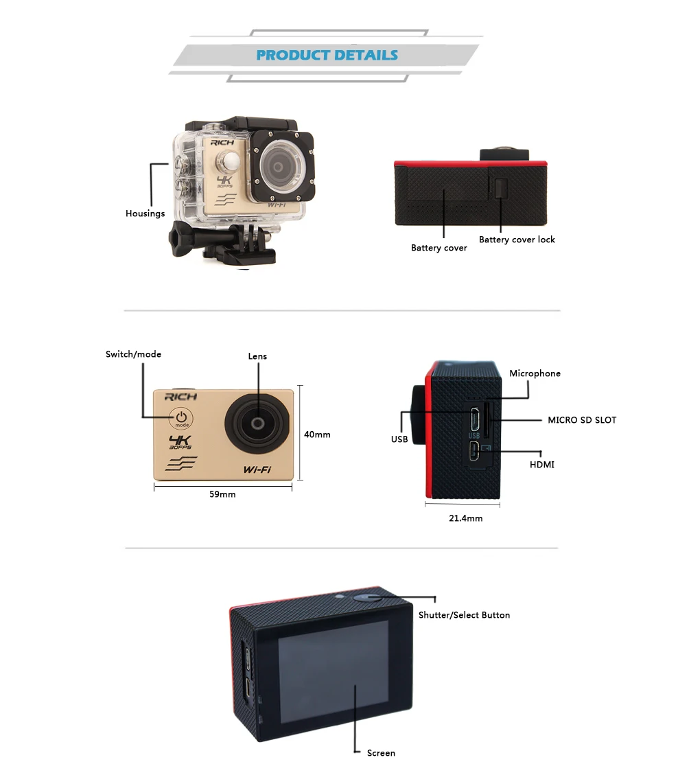 Wifi HD спортивная Экшн-камера HD 1080 P 2,0 lcd 130D go мини Экшн-камера на шлем Водонепроницаемая Спортивная камера уличные видеокамеры pro