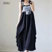 

Women Summer Plus Size M~XXXL Braces Dress Chiffon Patchwork Maxi Dress Asymmetrical Bottom High Waist Loose Casual Beach Dress