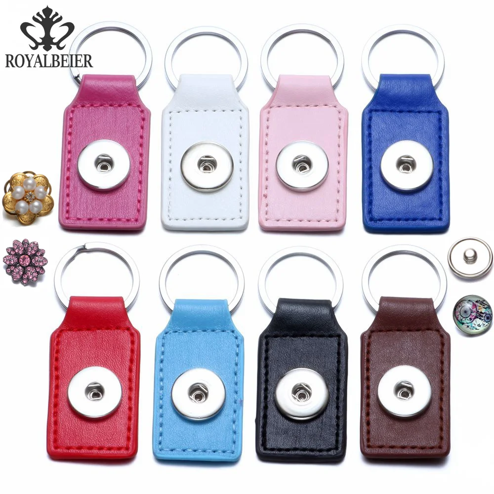 Royalbeier Pu Leather Keychain Diy Snap Buttons Jewelry Pendant