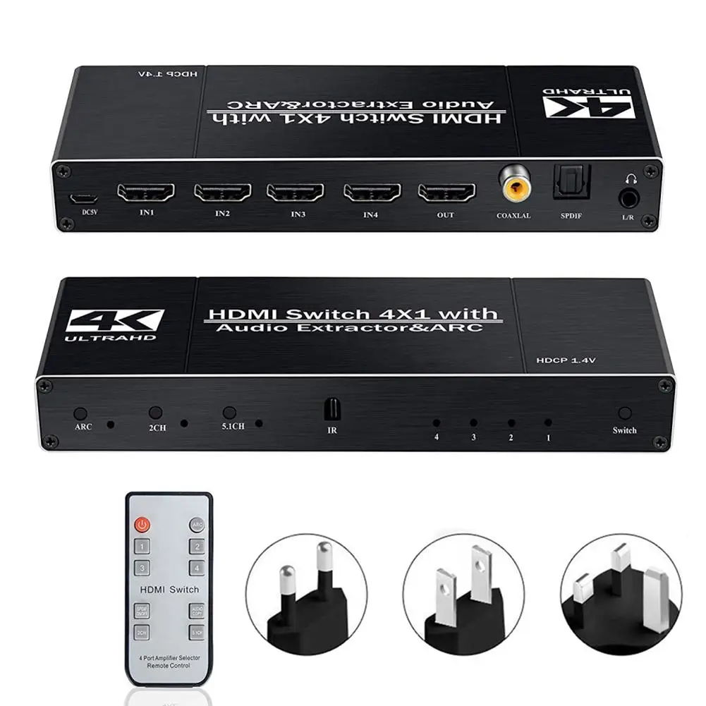 

HDMI2.0 Switcher 4 Out To 1 With Audio Separation Support HDR10 ARC 4k 60hz Support 5.1 Channel HDMI Switch 4x1 HDMI Matrix EDID