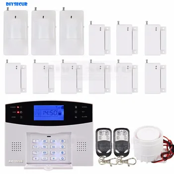 

DIYSECUR High Sensitivity GSM Sms Home House Alarm System Lcd Screen + 3 Sensors Pir + 9 Door/window + 2 Remote