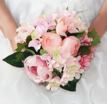 

24CM Wedding bouquet,1Bundl =4PCS hydrangea silk flowers + 5PCS artificial Silk peony,Bridal Bouquets Supplies,Table Decorations