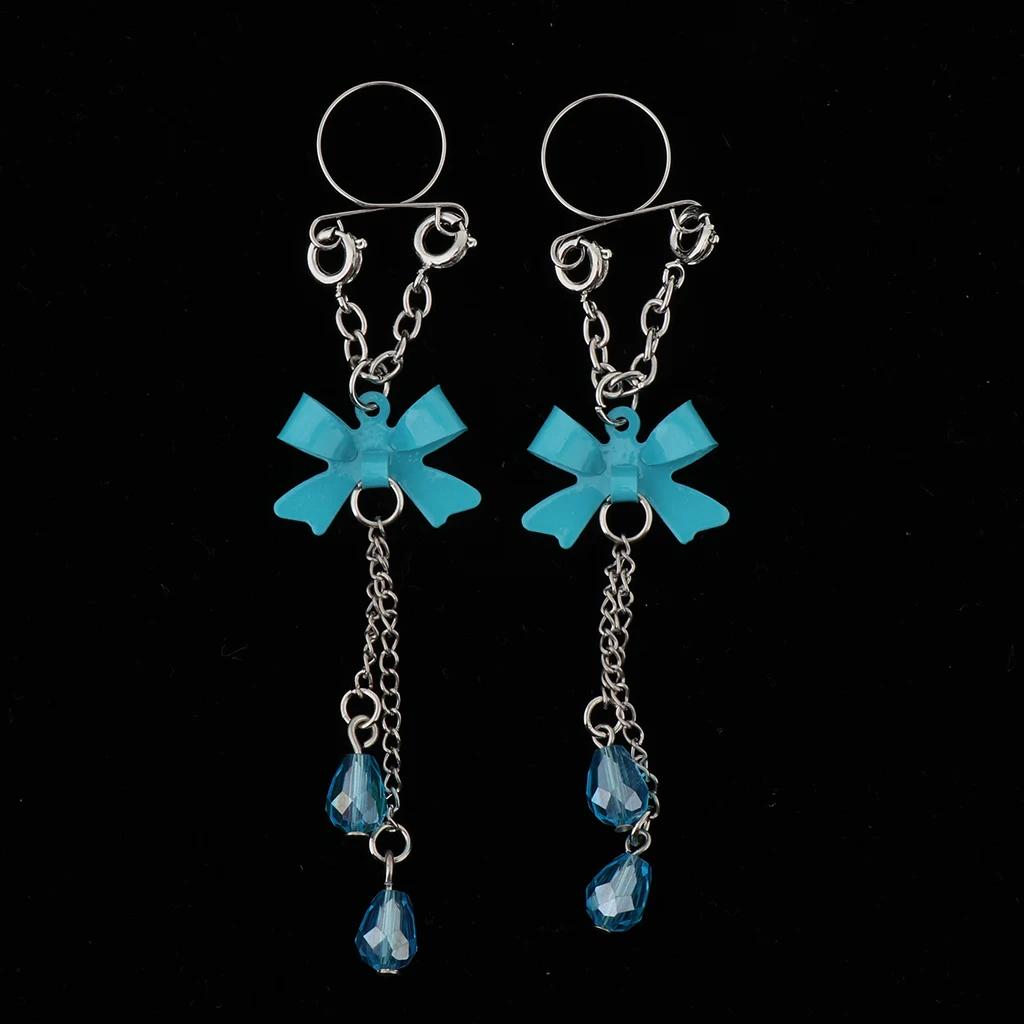 1 Pair Clip On Fake Non Pierce Nipple Rings Crystal Dangle Non Pierced Body Jewelry
