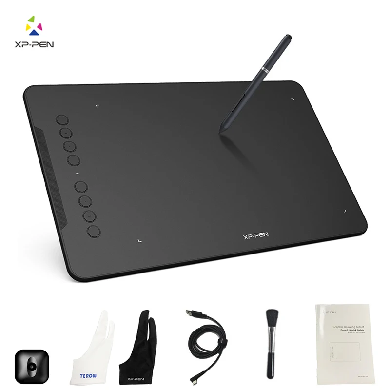 XP-Pen Deco 01 цифровой графический планшет для рисования со стилусом без батареи и 8 клавиш быстрого доступа 8192 уровней давления 2 перчатки