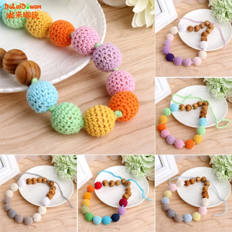 Teething Nursing Breastfeeding Necklace Wood Beads Baby Chew Teether Toy Jewelry