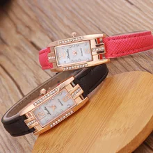 2017 New Fashion Ladies’ Diamond Bracelet Watches Women Top Brand Luxury Rectangle Ultra Slim Leather Strap Wrist Watches
