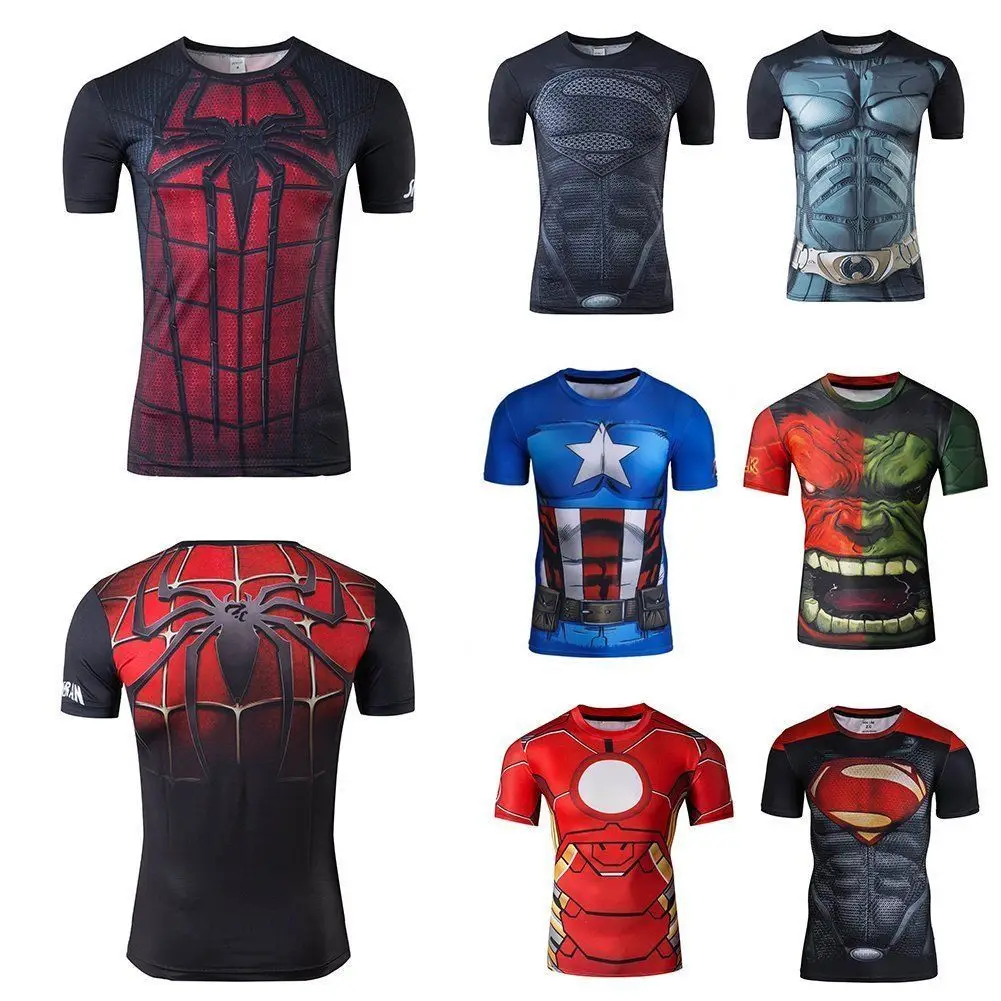 Футболка pour hommes Compression Haut gym super heros Мстители Marvel Muscle|Футболки| |