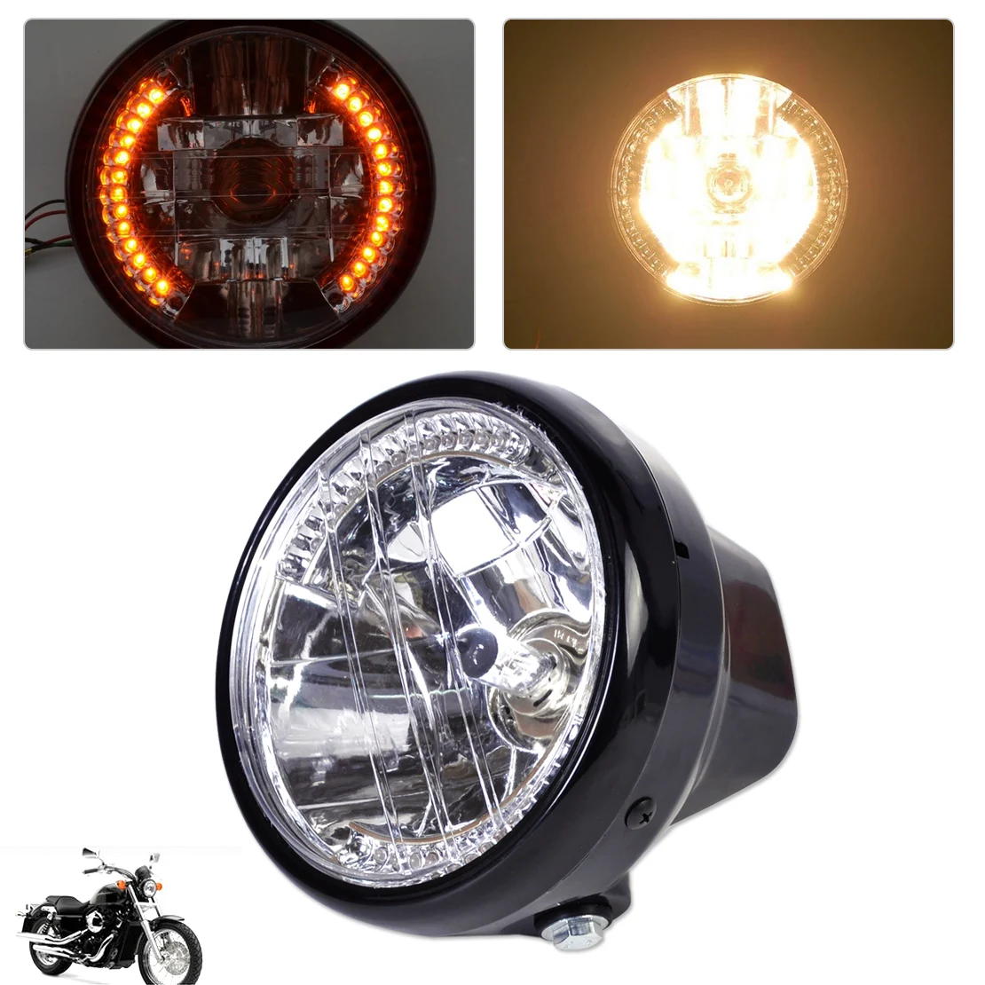 

New 7" Clear LED Headlight H4 35W Halogen Turn Signal Indicator Blinker for Motorcycle Harley Yamaha Honda Suzuki Harley Davidon