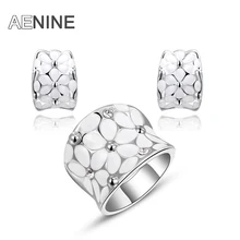 AENINE брендовый офисный ювелирный набор, картина маслом, белый цветок, капельные блестящие стразы, камень, клипсы, серьги, кольцо, ювелирный набор L2070130650a
