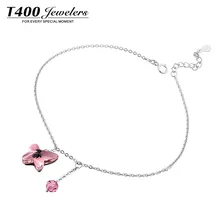 Лучшие Подарки T400 Женщины Мода Made with Swarovski Elements Кристалл Бабочка Светло-Розовый и Монтана Браслет #3360 Бесплатная доставка