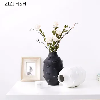 

Nordic black and white lips designer ceramics vase Floral utensils Hydroponic dried flower ikebana Ware modern soft decoration