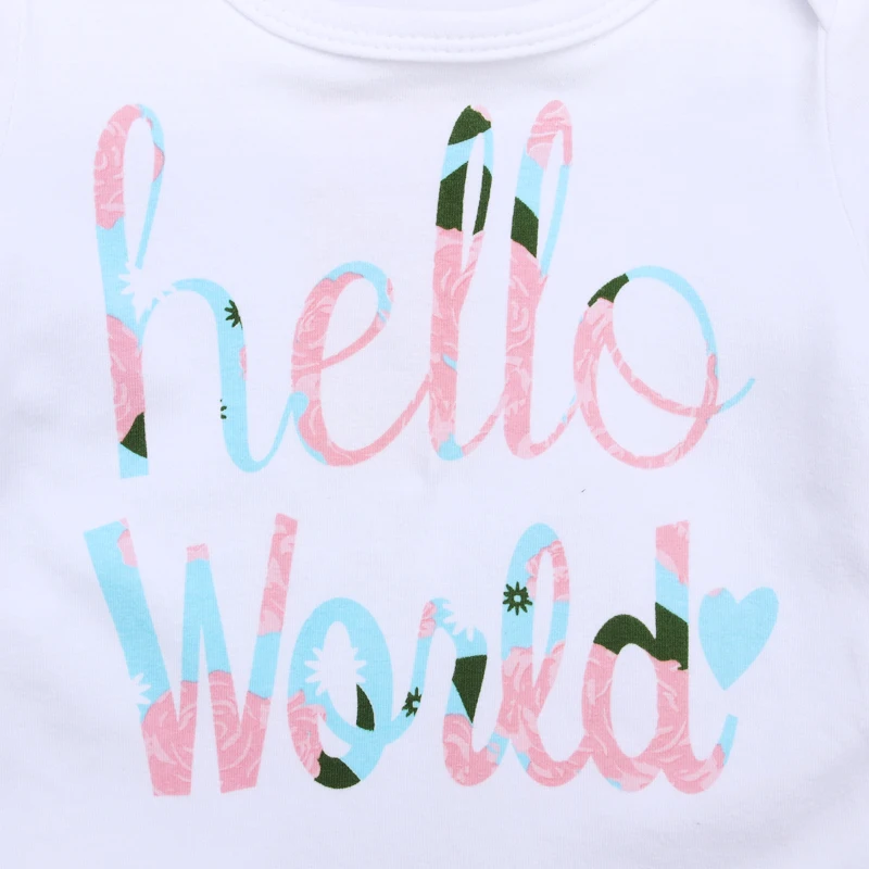 «Hello World», спортивный костюм для маленьких девочек; милые розовые комбинезоны Новинка; модный стиль для малышей и детей постарше Комплект комбинезонов Повседневное комбинезон и повязка на голову DS15