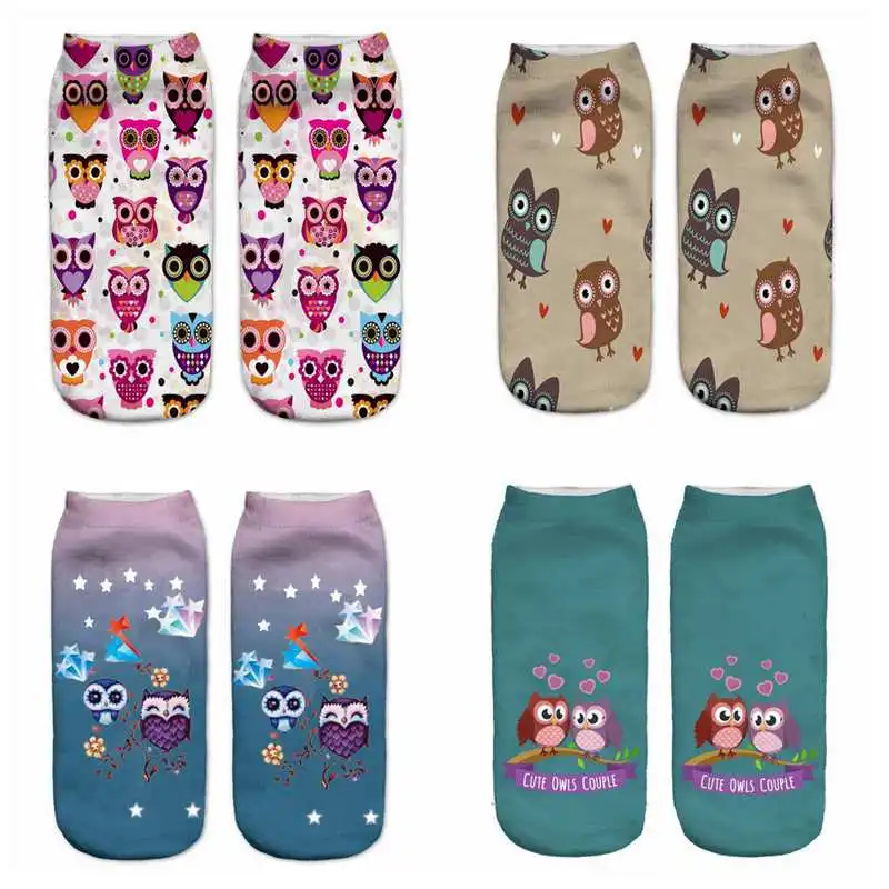 

Fashion 3D Prints Cartoon Owl Socks Women Cotton Short Socks Pregnant Animals Lovely Low Cut Socks Socks