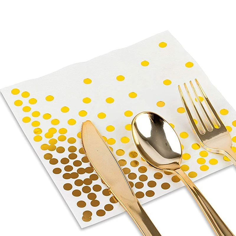 Gold Dot Cocktail Napkins 50 Pack 3 Ply Paper Napkins with Gold Foil Polka Dots Perfect 3