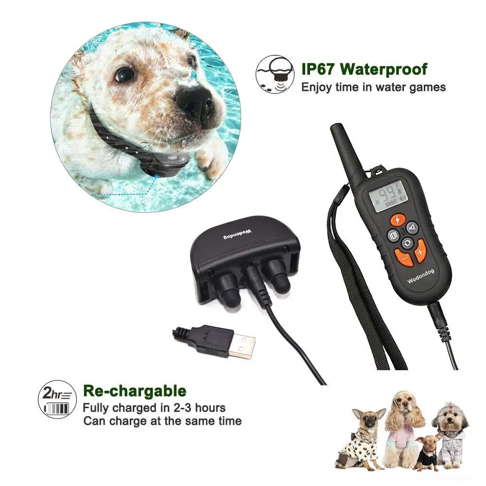 Wodondog ошейник для дрессировки собак с электрическим током ошейник для собак водонепроницаемый дистанционный перезаряжаемый ошейник для дрессировки