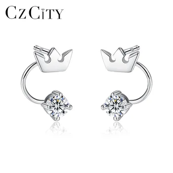 

CZCITY Exquisite 925 Sterling Silver Crown Zircon Stud Earrings for Women Small Cute Dating Earrings Accessories Fine Jewelry
