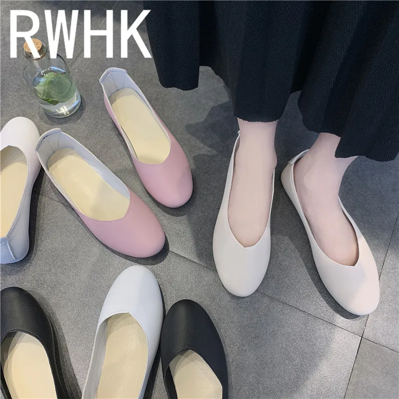 

RWHK 2019 wild white nurse shoes flat women's shoes flat with lazy shoes students Korean version of the small white shoes B352