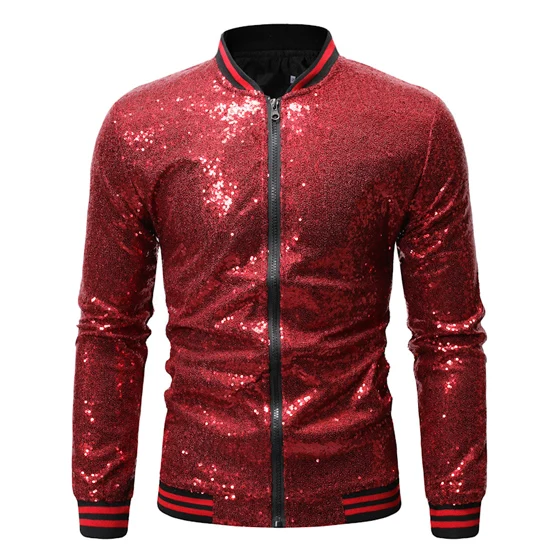 Мужские блестящие куртки и пальто с золотыми пайетками, новинка, брендовая бейсбольная куртка с блестками для мужчин, Клубная, DJ, сценическая куртка певца, Veste Homme XXL - Цвет: red