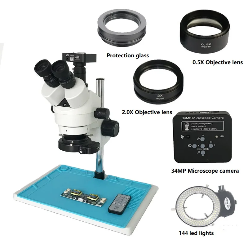 

3.5X-90X Simul Focal Trinocular stereo microscope HDMI USB 34MP BGA Soldering Micrscopio camera PCB Cellphone repair