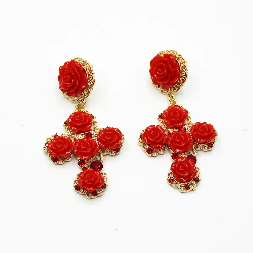 Европейский преувеличенный барокко розы цветок сережки-крестики подиумный показ серьги для невесты 441