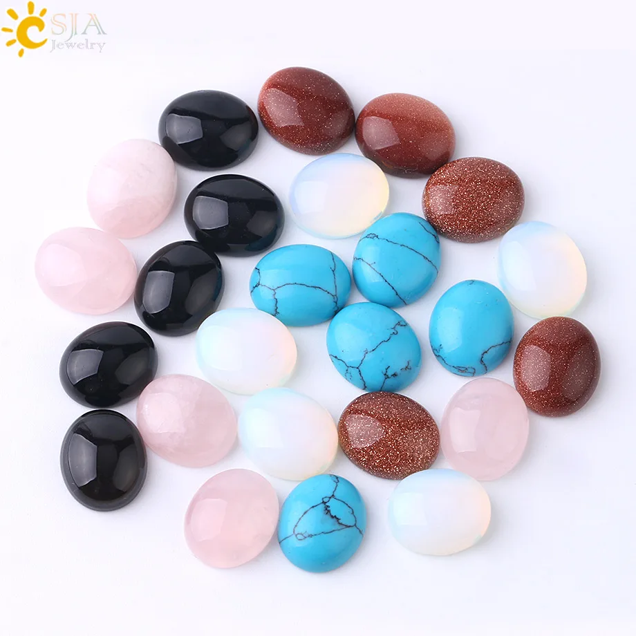 

CSJA Natural Cabochon Stone Beads for Hand Crafted Jewelry Making Findings Brown Sand Black Agates Pink Quartz Bead 10x12mm F845
