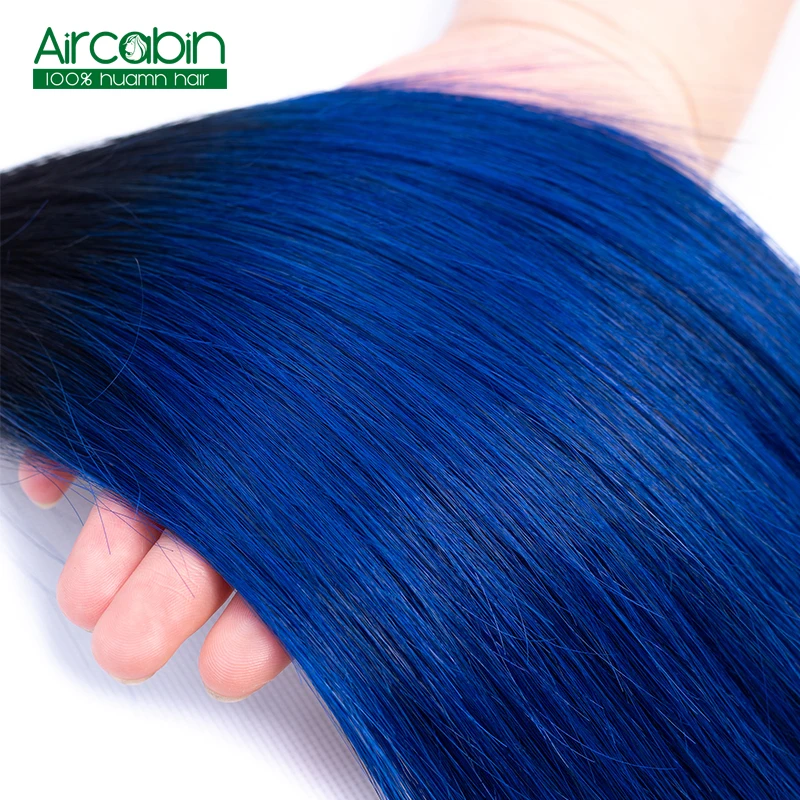Ombre Bundles Aircabin 1B/ Blue Two Tone 100% Human Hair Brazilian Straight Hair 4 Bundles Non Remy Extensions