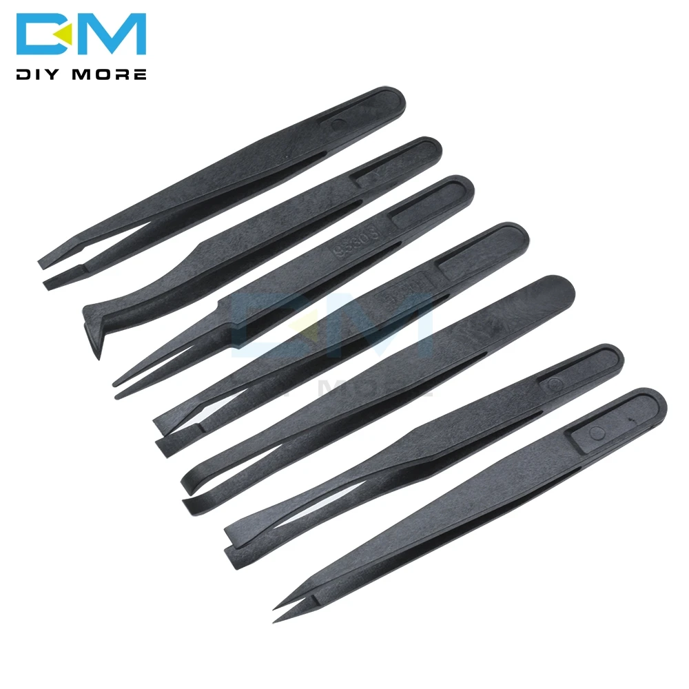 

7pcs Anti-static Tweezer Tool Straight Bend Plastic Heat Resistant