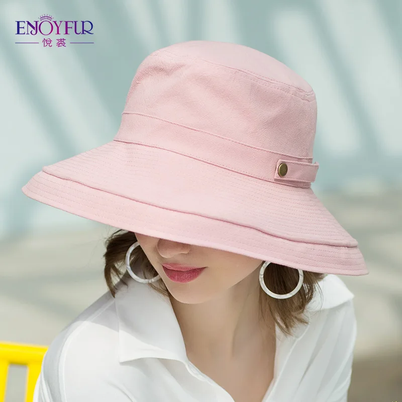 ENJOYFUR 여름 코튼 태양 모자 여성용 넓은 챙과 통기성 양동이 모자 청소년 패션 모자