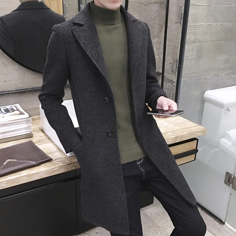 

2019 Spring Autumn Overcoat Men's Thick Wool Trench Coat Men Long Casual Coats Lapel Collar Plus Asian Size M-5XL