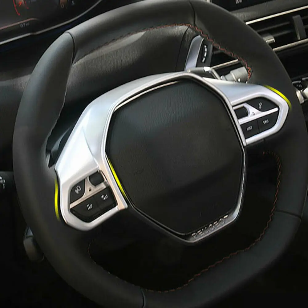 Cromo mate ABS coche Interior de la cubierta de la rueda del volante del ajuste para Peugeot 3008 GT 5008, 2017-2018, Interior del coche piezas Cromo mate ABS coche Interior de la cubierta de la rueda del volante del ajuste para Peugeot 3008 GT 5008, 2017-2018, Interior del coche piezas