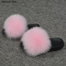 Jancoco Max 2019 Kids Real Fox Fur Girls Slipper Spring Summer Natural Fur Slides Children Indoor Outdoor  S60 GLOve24