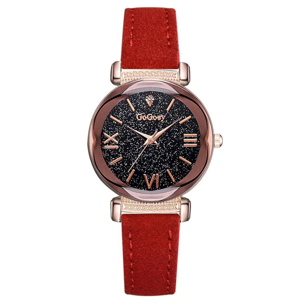 Новая мода популярный бренд розовое золото кожа часы для женщин дамы Повседневное платье кварцевые наручные часы reloj mujer zegarek damski - Цвет: Красный
