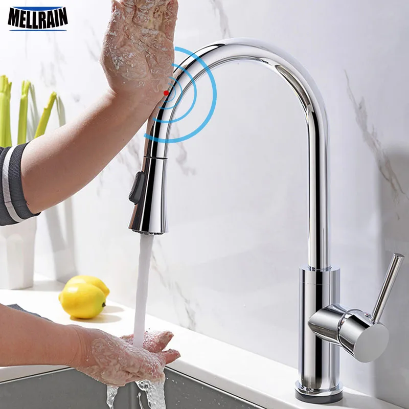 

Touch Sense Control Superior Quality Kitchen Faucet Pull Out Double Functions Solid Brass Chromed Kitchen Sink Water Mixer Tap