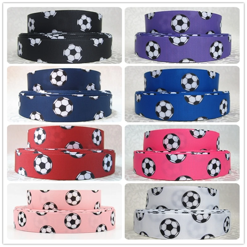 

Q&N ribbon 16mm 22mm 25mm 38mm 50mm 75mm soccer football printed grosgrain ribbon webbing 50 yards for hair tie free shipping