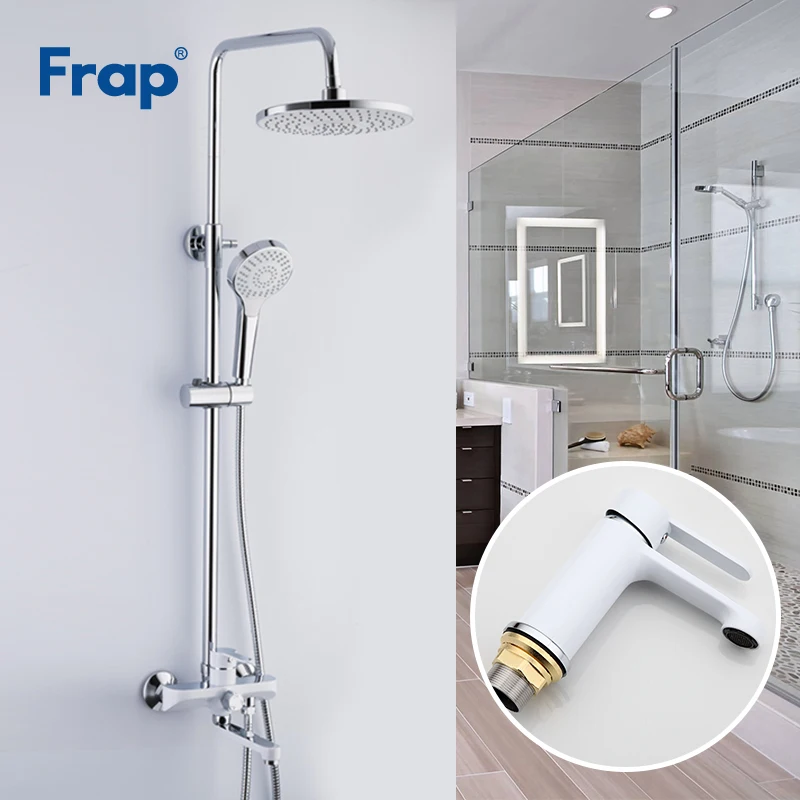 Preise Frap Weiß Dusche Armaturen Bad Wasserhahn Mischer Becken Armaturen Basin Waschbecken Tap Dusche System Sanitär Ware Suite F2441 + F1041
