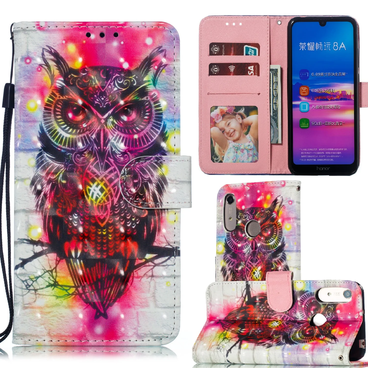 

3D Fashion Flip Leather Case For Huawei Y6 Y7 2019 Honor 8A 8C 8X View 20 10 Lite PCT-L29 DUB-LX1 coque with stand Card Holder
