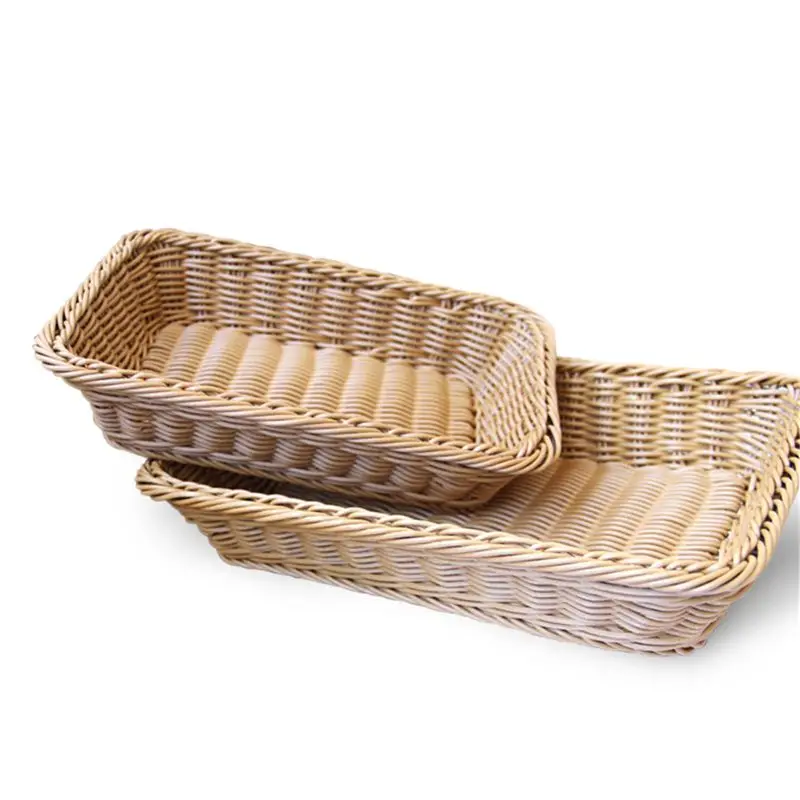 New-Light brown simple fashion hand-woven storage basket rattan food fruit basket imitation rattan bread basket 35x25x7cm