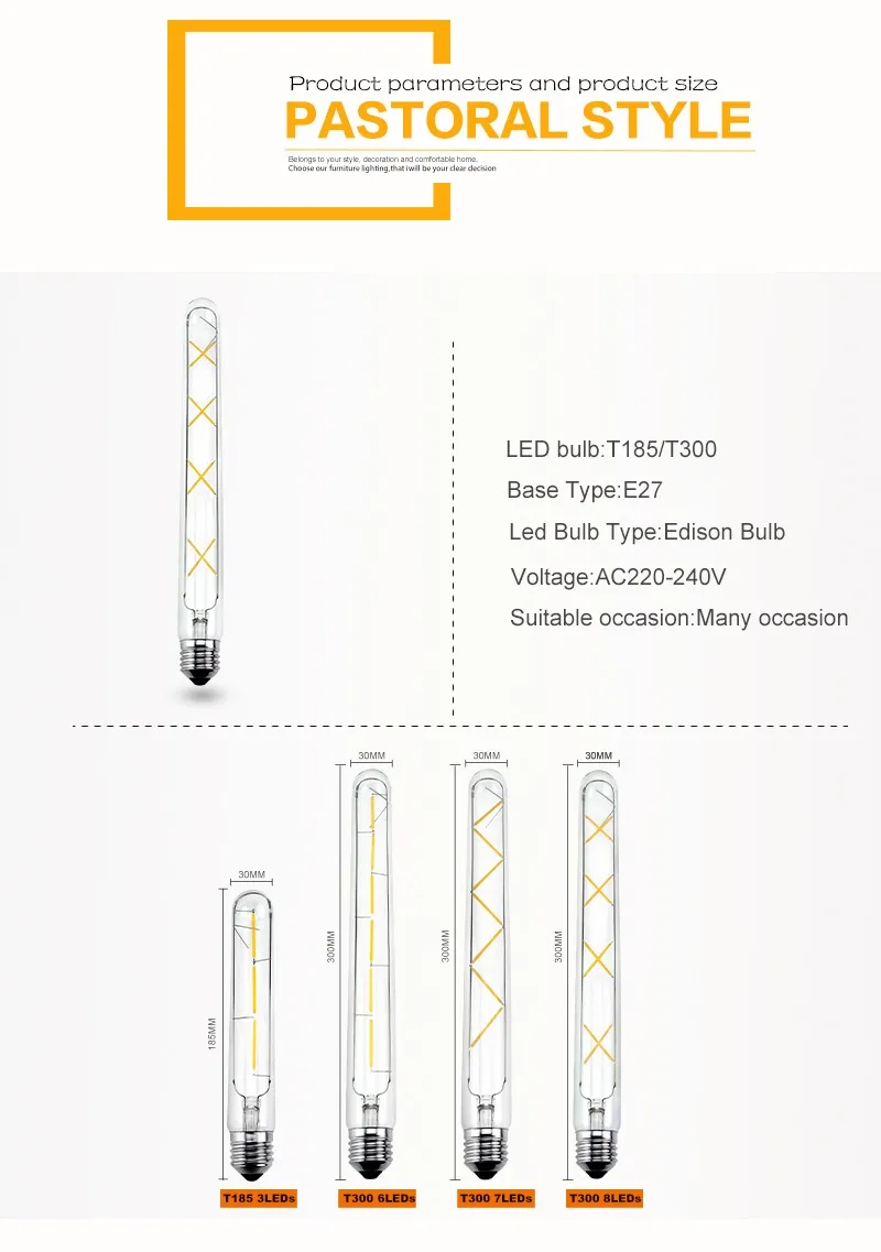 Светодиодный нити светильник Винтаж светодиодный лампа 3W 6W 7W 8W 220V E27 T185 T300 античный ретро Эдисон светодиодный светильник в форме свечи светильник