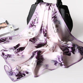 

100% Pure Silk Square Neck Scarf for Women Print Real Silk Hair Scarf for Ladies Bandana Ladies Natural Silk Headscarf Kerchief