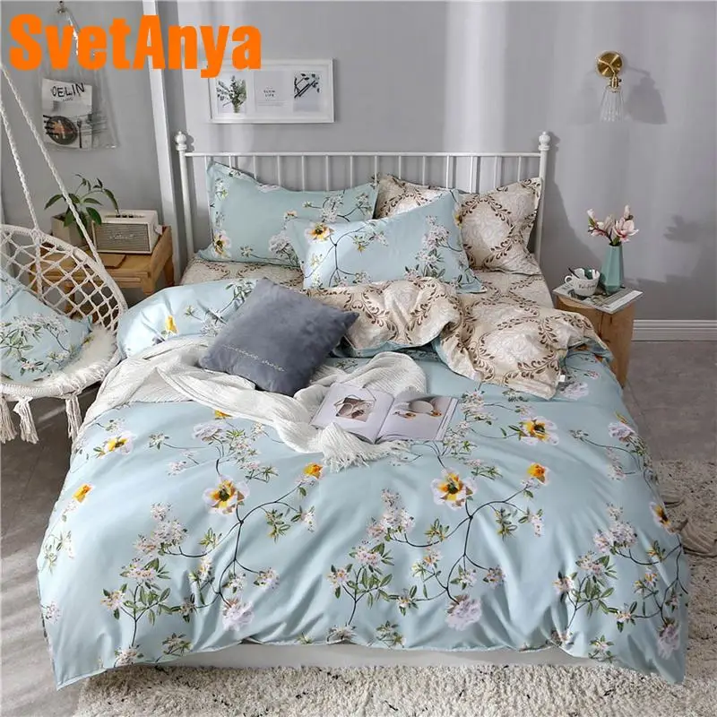

Svetanya 2019 cheap Bedlinen Floral Bedding Set Single Double Full Queen Size (Duver Cover +flat Sheet+Pillowcase)