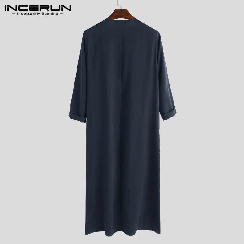 INCERUN исламский, Арабский мусульманский кафтан для мужчин с длинными рукавами на молнии Свободное платье Абая Саудовская Аравия Дубай jubba tobe