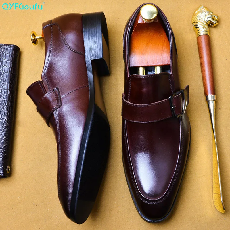 

2019 Handmade Designer Vintage Fashion Party Buckle Formal Shoes Oxford Genuine Leather Mens Monk Dress Shoes EU 46
