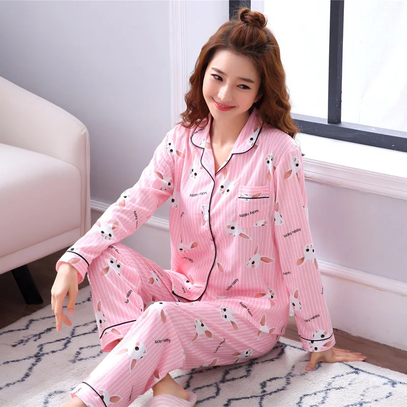 

Large Size Rabbit Pajamas Set Woman Clothes For Sleep Winter Long Sleeve Home Suit Female Nightgown