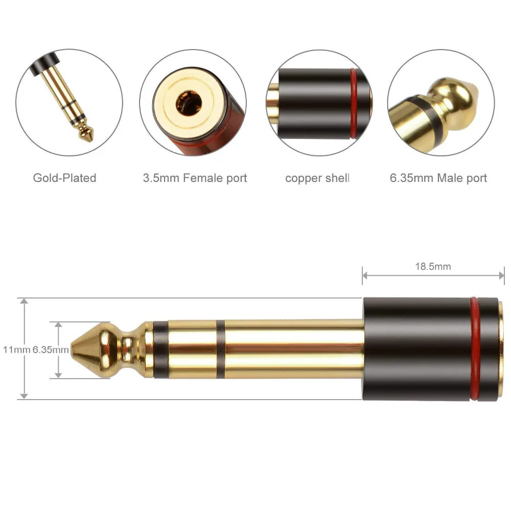 6,35 мм штекер 3,5 мм Женский аудио адаптер, позолоченный стерео AUX адаптер 3 шт
